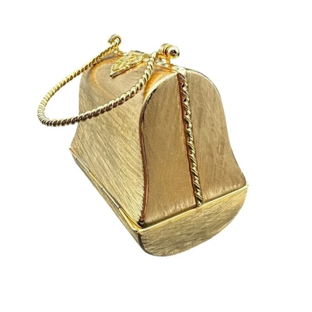 Vintage Gold Metal Hard Shell Minaudiere Evening‎ Bag Rodo Firenze Italy KC